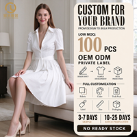 Robe midi en coton à col chemise, manches courtes, boutonnée sur le devant, avec ceinture à nouer, pour femme, personnalisable avec logo OEM