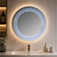 Miroir de salle de bain rond sans cadre personnalisé à LED avec motif lumineux géométrique et variateur tactile