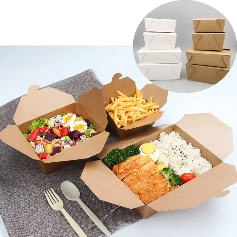 चीन कारखाने ब्राउन क्राफ्ट पेपर भोजन दोपहर के भोजन के बॉक्स के लिए biodegradable क्राफ्ट बॉक्स सफेद बाहर ले