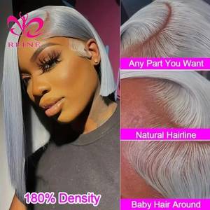 13x4 <span class=keywords><strong>gris</strong></span> <span class=keywords><strong>plata</strong></span> color Bob <span class=keywords><strong>corto</strong></span> transparente encaje Frontal PELUCAS CABELLO humano <span class=keywords><strong>gris</strong></span> encaje frontal peluca para mujeres prearrancado - Product Image 6