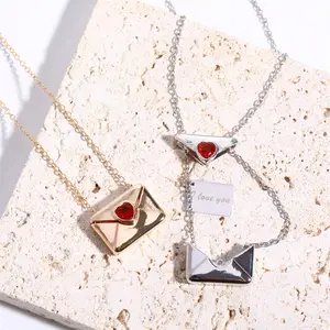 Heart Necklace Stylish Love Heart Pendant Necklace Envelope Box Pendant Necklace For Couple Friends