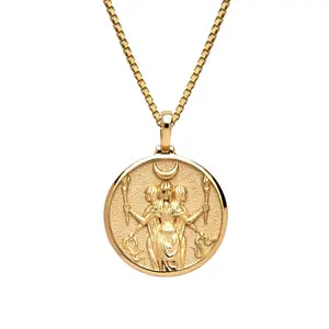 Best sell 18k gold plated 925 sterling silver circular carving torch goddess box necklace ethnic jewelry