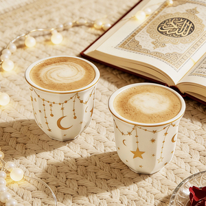 Tasse à expresso en céramique blanche or lune de haute qualité, style Moyen-Orient, 180 ml, 250 ml, pour hôtel, salon, café - Product Image 5