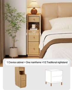 CTG035 Narrow Solid Rubber Wood Nightstand with 3 Drawers Modern <strong>Skinny</strong> <strong>Bedside</strong> <strong>Table</strong> for Bedroom (Fully Assembled) - Product Image 5