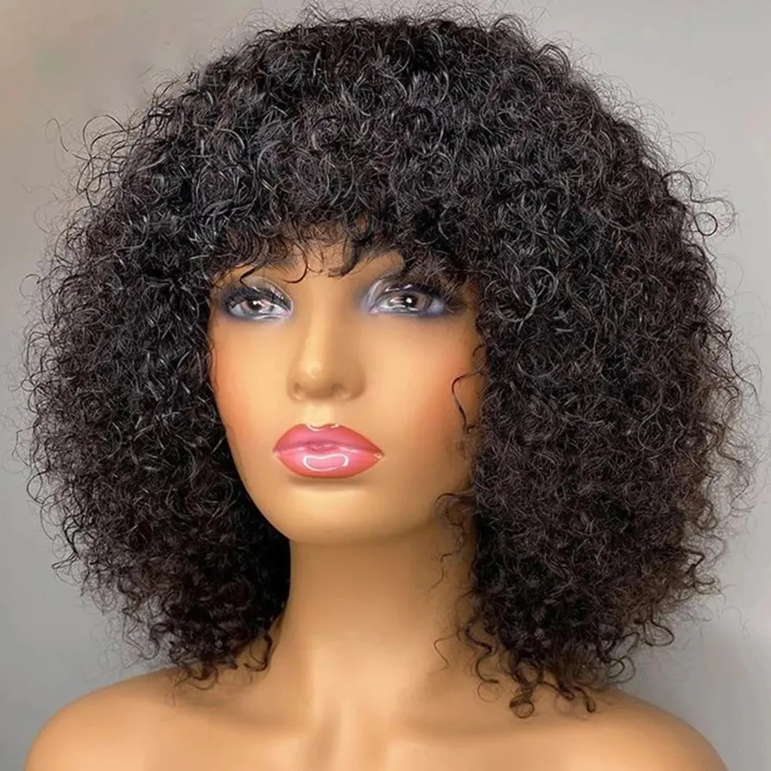 Saçak peruk insan saçı kısa Bob peruk Jerry kıvırcık 200 yoğunluk tam makine peruk kadınlar için Remy İnsan saç ucuz fiyat