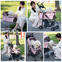 Carrinho Portátil para Animais de Estimação com 4 Rodas, Dobrável, com Refletores Vermelhos para Cães e Gatos, Cinto Ajustável, Cesta Extra Grande e Respirável, Bolsa de Armazenamento