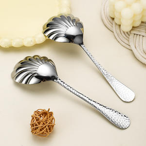 S040 <b>Shell</b> Shaped Serving Spoon 304 Stainless Steel Hammered Polished Durable Household Tableware - Product Image 3