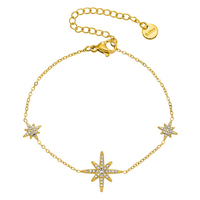 Bracelet en zircon étoile à huit branches pour femme, plaqué or 18 carats, bijou de luxe minimaliste et polyvalent, tendance transfrontalière