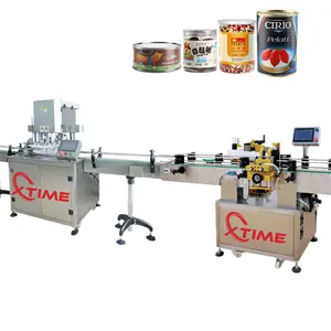 Multifunction packing production line full automatic round plastic tin can sealing labeling machine with date code batch printer