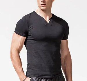 Camiseta interior abotonada con cuello en V de buena calidad, camiseta de manga ajustada para hombre, camiseta Base superior - Product Image 4