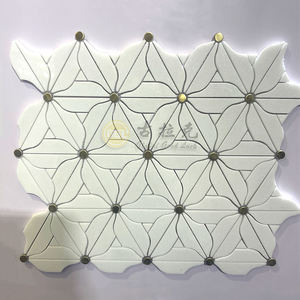 Thassos สีขาวผสมทองเหลืองจุดหินอ่อนปาร์เก้คุณลักษณะกระเบื้องโมเสคหินอ่อนสําหรับผนังชั้นโรงแรม / วิลล่า - Product Image 1