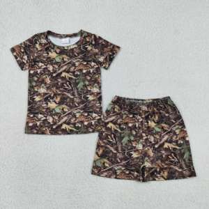BSSO1929 RTS บูติก ชุดเสื้อผ้าเด็กผู้ชายลายใบไม้ ชุดเด็กขายส่ง ชุดแขนสั้น - Product Image 1