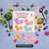 NeeDohd Jouet anti-stress à presser, ensemble complet, boîte colorée, motifs mignons : chiot, lapin, méduse, goutte d'eau, canard, pizza, petit ours, en PU