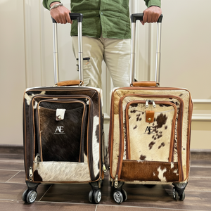 จริงทําด้วยมือคุณภาพสูง Cowhide หนังกระเป๋าเดินทางรถเข็นกระเป๋าส่วนบุคคลวีคเอนด์คู่อินคืนรถเข็นกระเป๋าเดินทางล้อ - Product Image 1