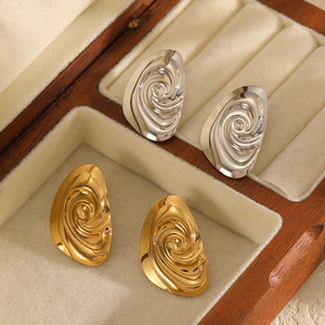 Spiral Stainless Steel <b>Stud</b> Earrings Gold <b>Silver</b> Oval Geometric Design Fashion Jewelry For Women - Product Image 1