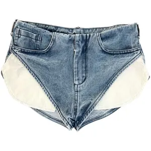 OUDINA Hot Girl Summer Denim Shorts For Women Large Pockets Slanted Ultrashort Pants Female Short Jeans