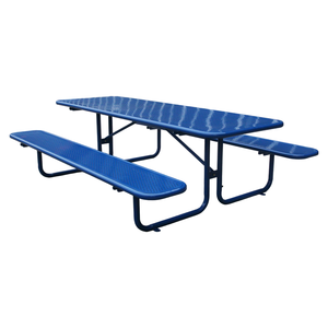 Mobili per esterni commerciali lungo semplice in acciaio campeggio tavolo da Picnic <span class=keywords><strong>ristorante</strong></span> esterno parco tavolo da pranzo in metallo impermeabile panca - Product Image 6