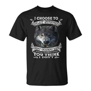 T-shirt promotionnel « Confiez-vous à moi, je sais tout » avec motif loup - Product Image 1