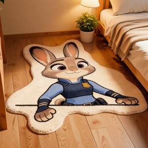 พรมลายการ์ตูนกระต่ายน่ารัก ผ้าแคชเมียร์เทียม รูปทรงไม่สม่ำเสมอ ตกแต่งห้องนอนสำหรับเด็ก ธีมอีสเตอร์ แพ็คเกจชิ้นเดียว - Product Image 1