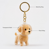 Porte-clés en peluche chiot avec coque transparente en PU, pendentif pour sacs, mignon porte-clés chien, cadeau pour les amoureux des chiens
