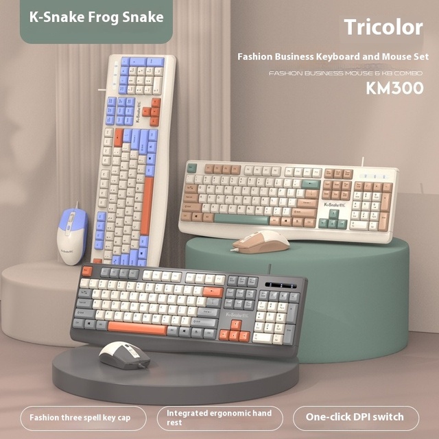 K-Snake KM300 Wired Office Business Keyboard and Mouse Set for Desktop and Laptop Computers in Stylish Colors