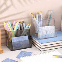Porte-stylo de bureau multifonctionnel carré en plastique transparent de haute qualité, écologique, imperméable, design élégant