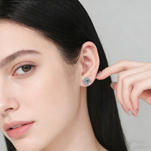 USA Stock VVS Moissanite Diamond Halo Earring Men Flower Cluster Women Jewelry Gifts 925 <strong>Sterling</strong> <strong>Silver</strong> <strong>Stud</strong> - Product Image 5