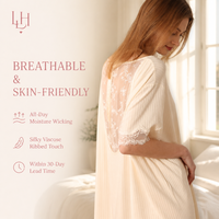 Vente en gros Marque privée Robe de nuit pour femme en maille côtelée élégante avec empiècements en dentelle, dos nu et manches mi-longues, pour la chambre et les vêtements d'intérieur