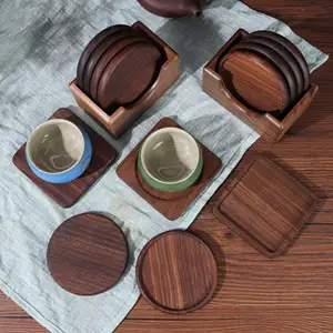 Gepersonaliseerde Vierkante Ronde Walnoot Hout Cup Coaster Met Groove