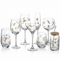 Ensemble de verrerie multi-style à motif de feuille d'or de luxe pour la maison, le bar, les fêtes, collection de verres à boire élégants et de qualité supérieure