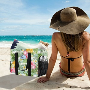 Women's Large Capacity <b>Folding</b> Tote Handbag with Hawaii Tropical Flower Custom Design Reusable Shopping Cooler <b>Bag</b> with Logo - Product Image 5