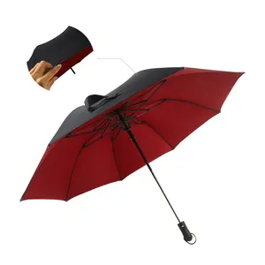 중국 고품질 시장 사용자 정의 인쇄 더블 레이어 전체 자동 3 접는 우산 windproof 작은 로고 골프 우산