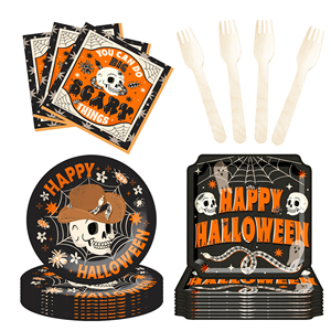 DAMAI - Juego de Vajilla Desechable para Fiesta de Halloween, Recuerdo de Cumpleaños para 8 Personas, Platos, Vasos y Servilletas de Papel para Halloween - Product Image 5