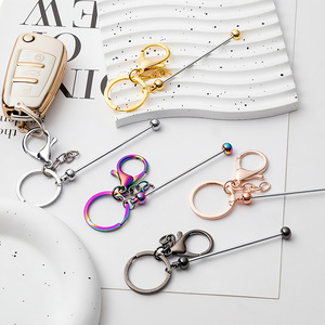 Handmade Metal & Durable Silicone PVC Beads Keychain DIY Beadable Craft Bar Pendant for Phone Bag Bag Readymade Focal Bracelet