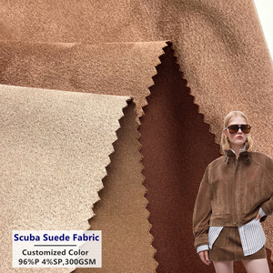 Suede suave 96% poliéster 4% Spandex tejido Color personalizado 300gsm Scuba Suede tela para prendas de vestir chaquetas tapicería sofá - Product Image 1