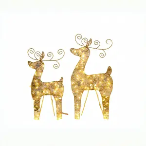 2024 New Deer bức tượng kim loại khung LED ban nhạc ánh sáng cho giáng sinh trang trí thắp sáng giáng sinh Deer gia đình thiết lập