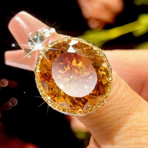 Parure de bijoux écologiques en cuivre plaqué or pour femme, avec zircone cubique rose séchée 18*20mm, collier et bague vintage - Product Image 4