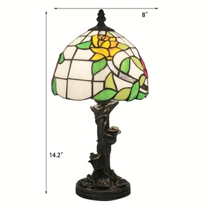 Lámpara de Mesa LongHuiJing de 8 Pulgadas con Pantalla de Vidrio Teñido, LED Flexible E26, Estilo Europeo Pastoral Retro con Patrón de Flores Amarillas para el Hogar - Product Image 5