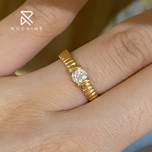 Bague Solitaire Rochime Style Ins en Satin Côtelé, Plaqué Or <span class=keywords><strong>Champagne</strong></span>, Argent 925, Zircon Cubique pour Femme - Product Image 5