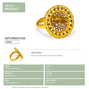 Anillo de cóctel chapado en oro Iris con intrincado diseño de celosía perforada, estilo bohemio, joyería de moda unisex - Product Image 2