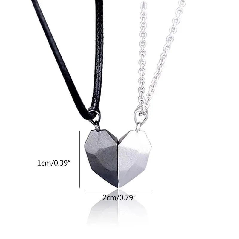 2Pcs Magnetic Couple Necklace Lovers Heart Pendant Distance Faceted Charm Necklace Women Valentine's Day Gift 2021