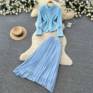 Women's Two Piece <b>Skirt</b> Set Sleeveless Button Front Peplum Jacket Pleated Mini <b>Skirt</b> Solid Chiffon Elegant Matching <b>Office</b> - Product Image 2