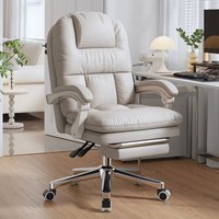 Chaise de bureau ergonomique en cuir PU avec massage, pivotante à 360°, réglable en hauteur, support lombaire, base en acier et repose-pieds pour la maison/usage informatique