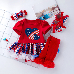 Conjuntos de Ropa de Boutique para Bebés Niñas, Trajes para el Día de la Independencia de EE. UU., Ropa de Verano de Algodón Adorable para Niños, 4 de Julio - Product Image 1