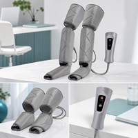 Enveloppes de massage des jambes à compression d'air avec 4 modes, 4 niveaux d'intensité, contrôleur et coussinets d'extension pour pieds, mollets et cuisses, gris