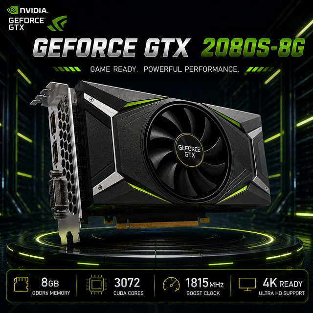 Used GeForce RTX 2080 Super 8GB GDDR6 192 Bit Axial-tech Fan 2-Slot Design PCI Express Ray Tracing 4K Gaming Desktop Workstation