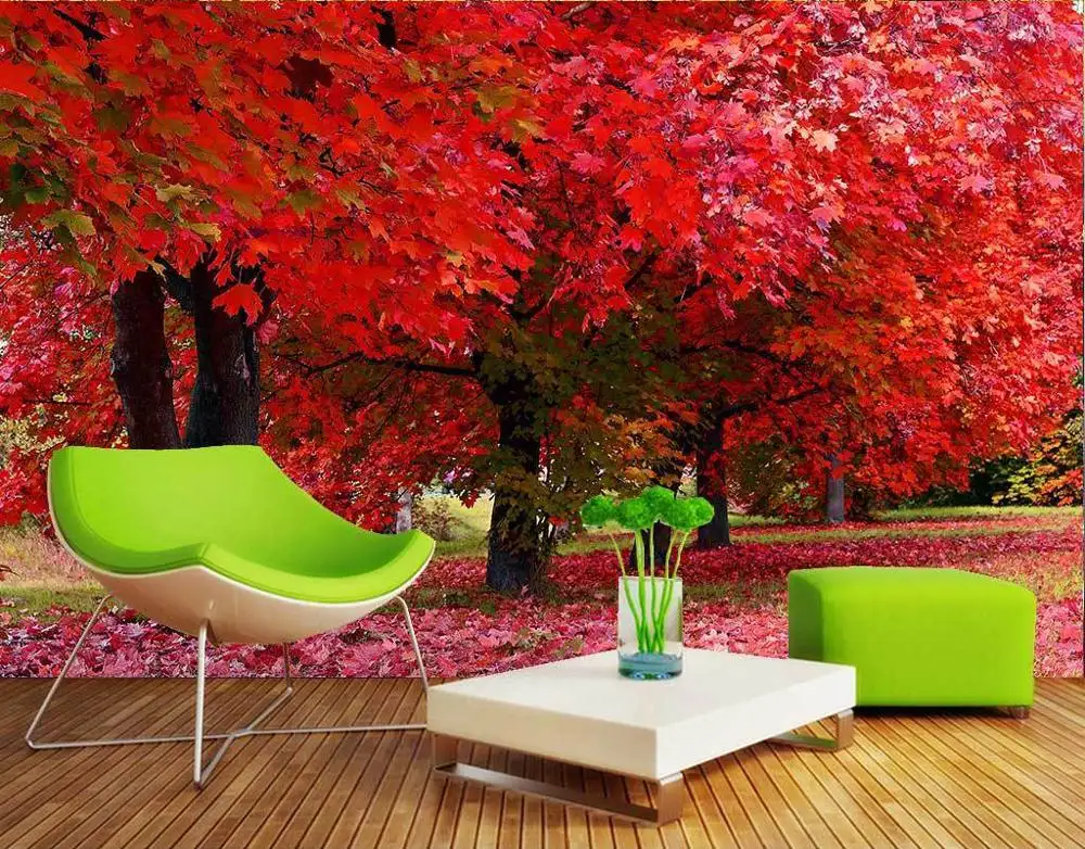 ZHIHAI – papier peint 3d à impression uv, design naturel hd, feuilles d'arbres rouges magnifiques