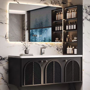 Modern minimalist bathroom cabinet combination French solid wood cabinet slate seamless washbasin - Product Image 1