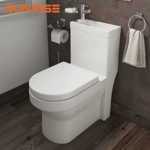 Ensemble <span class=keywords><strong>WC</strong></span> et Lavabo Combiné Céramique Chic Luxe Économique avec Vasque sur Toilettes - Product Image 1