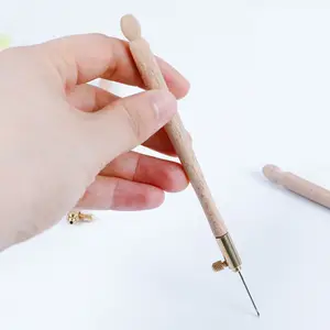 3Pcs Stainless Steel Wood Handle Embroidery Crochet Hooks with 9 Needles French Beading Sequins Sewing Craft Tool